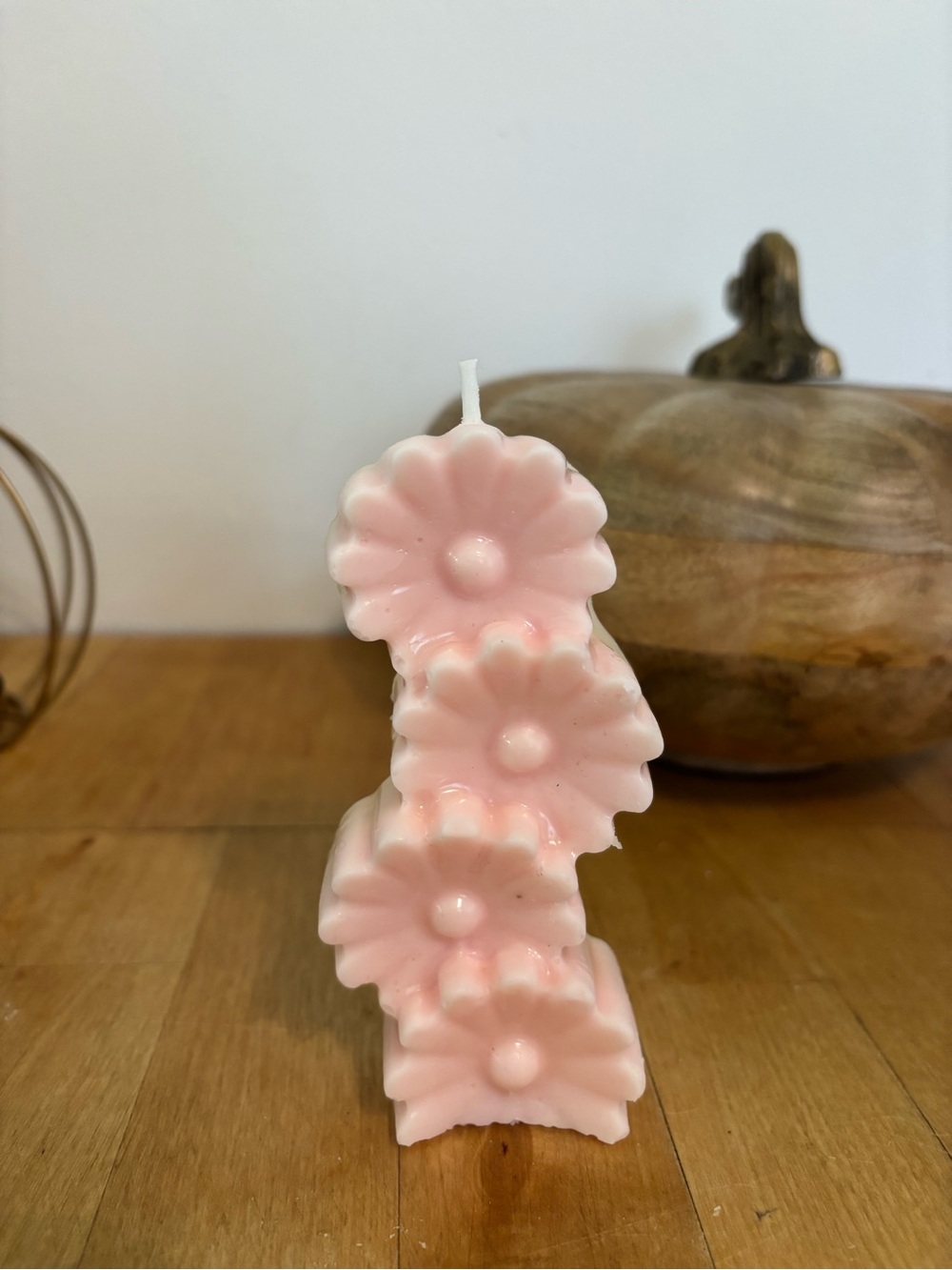 Pink Daisy Stack Decorative Candle - homemade